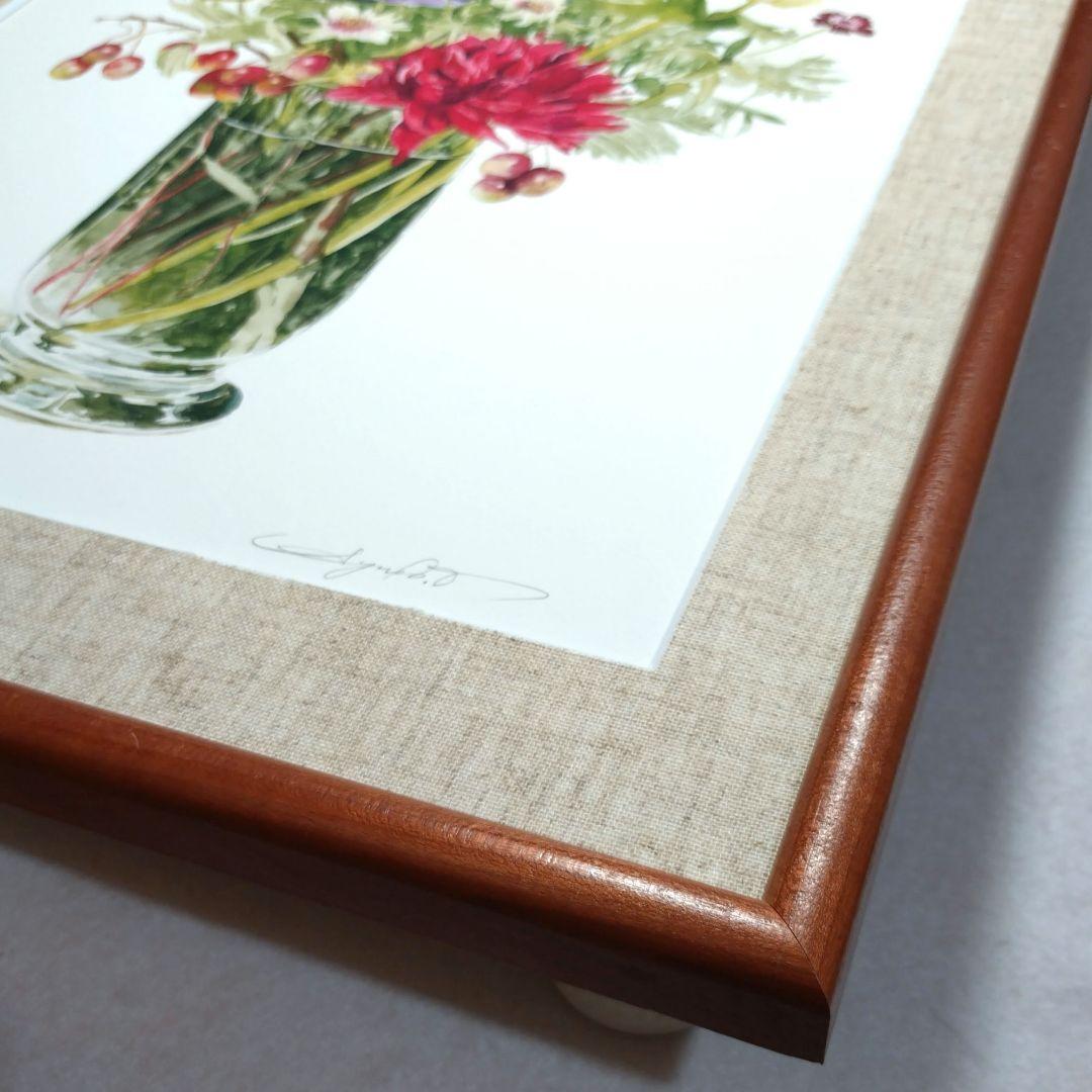 版画 額装品 柘植彩子 花の水彩画 ジクレー 限定 木製フレーム付 ボタニカル