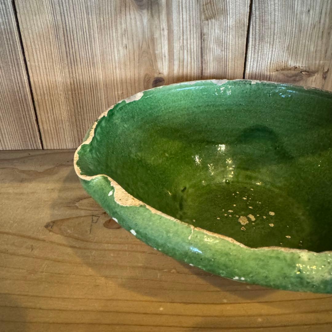 フランス 19世紀 緑釉片口ボウル 鉢 アンティーク 民藝 古道具 ビンテージ