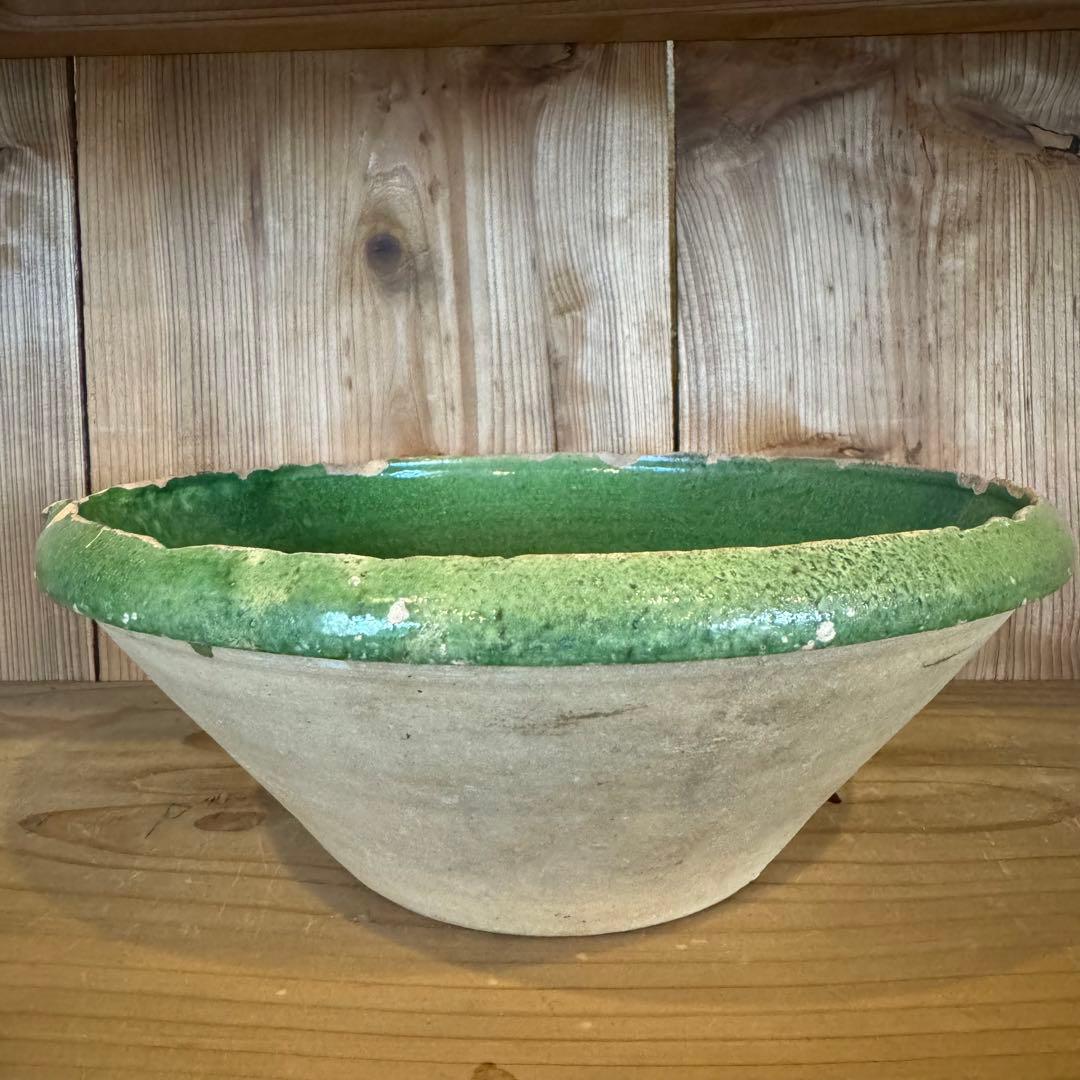 フランス 19世紀 緑釉片口ボウル 鉢 アンティーク 民藝 古道具 ビンテージ