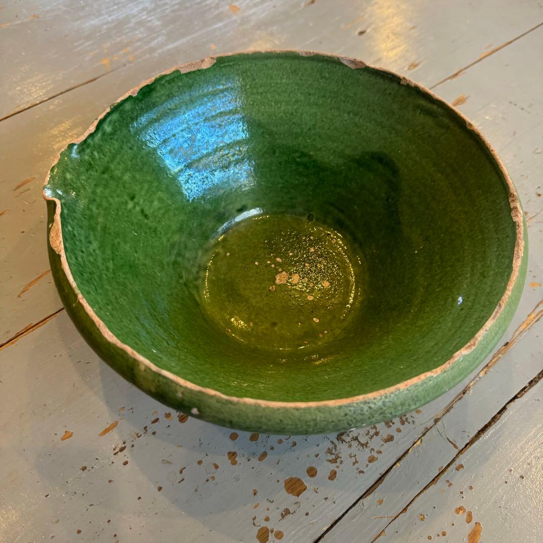 フランス 19世紀 緑釉片口ボウル 鉢 アンティーク 民藝 古道具 ビンテージ