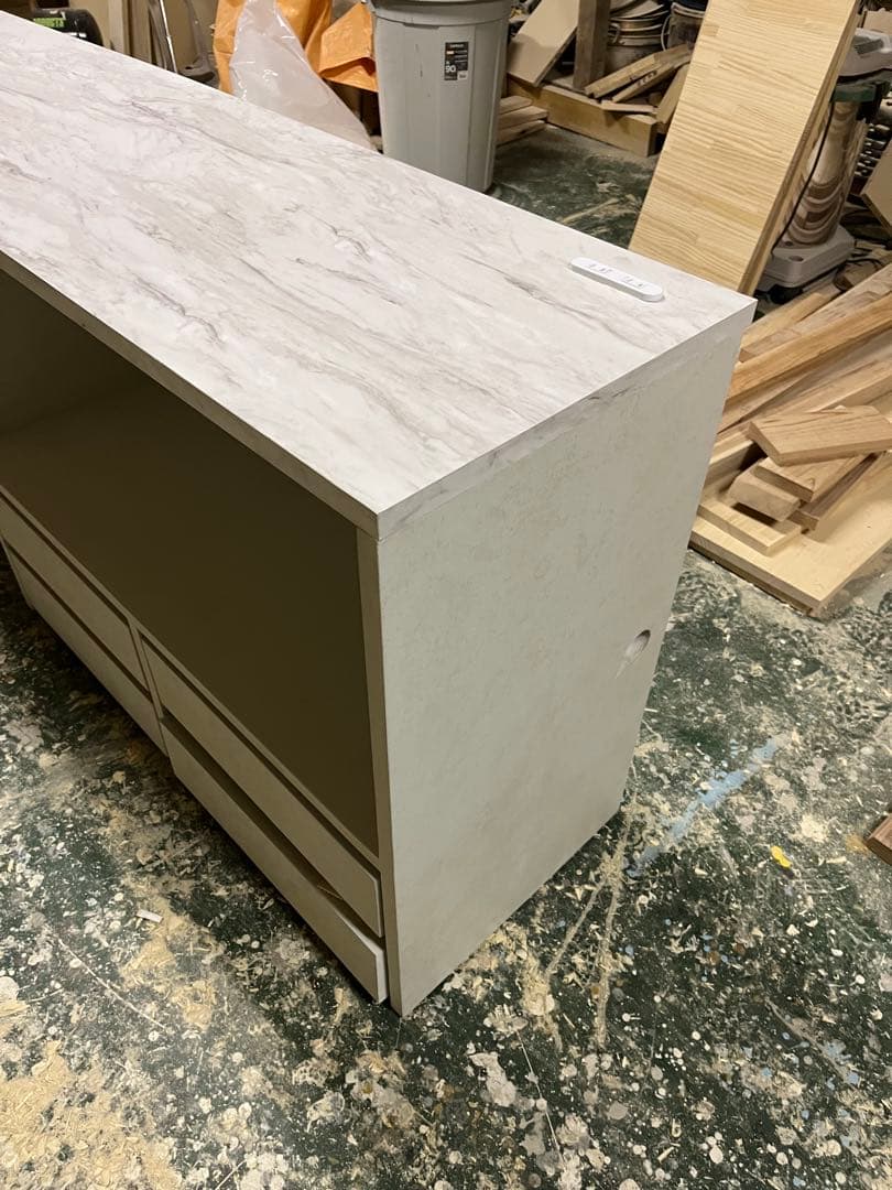 現品処分品　メラミン　キッチンテーブルホワイト木製テーブル 引き出し4つ付き