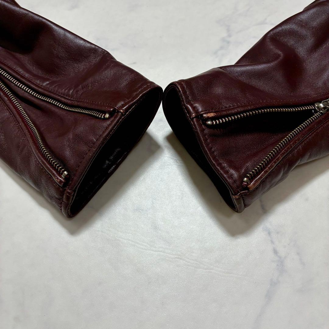 ナノユニバース ライダースジャケット シングル キルティング 羊革 ボルドー M