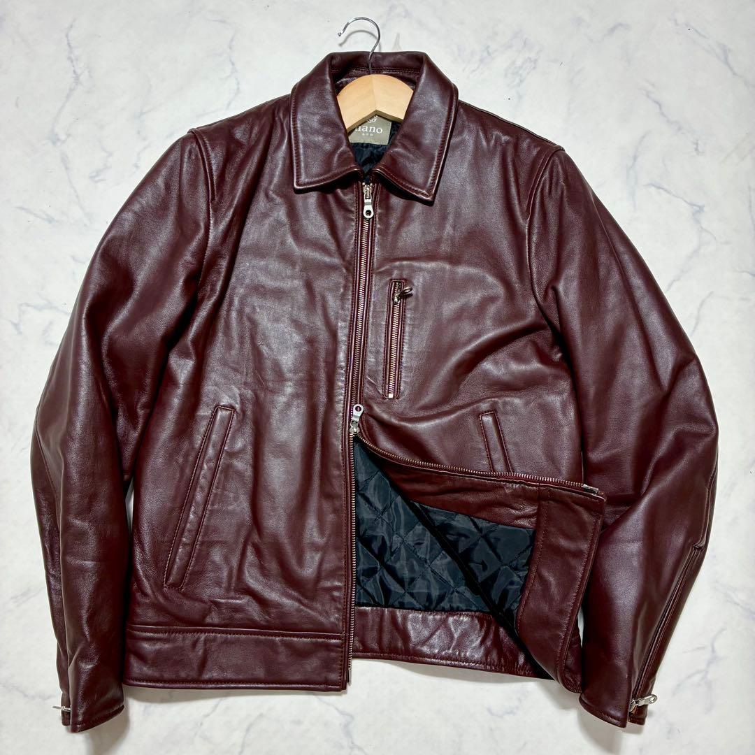 ナノユニバース ライダースジャケット シングル キルティング 羊革 ボルドー M