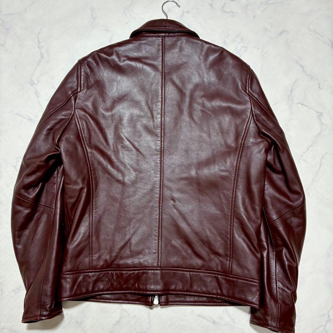 ナノユニバース ライダースジャケット シングル キルティング 羊革 ボルドー M