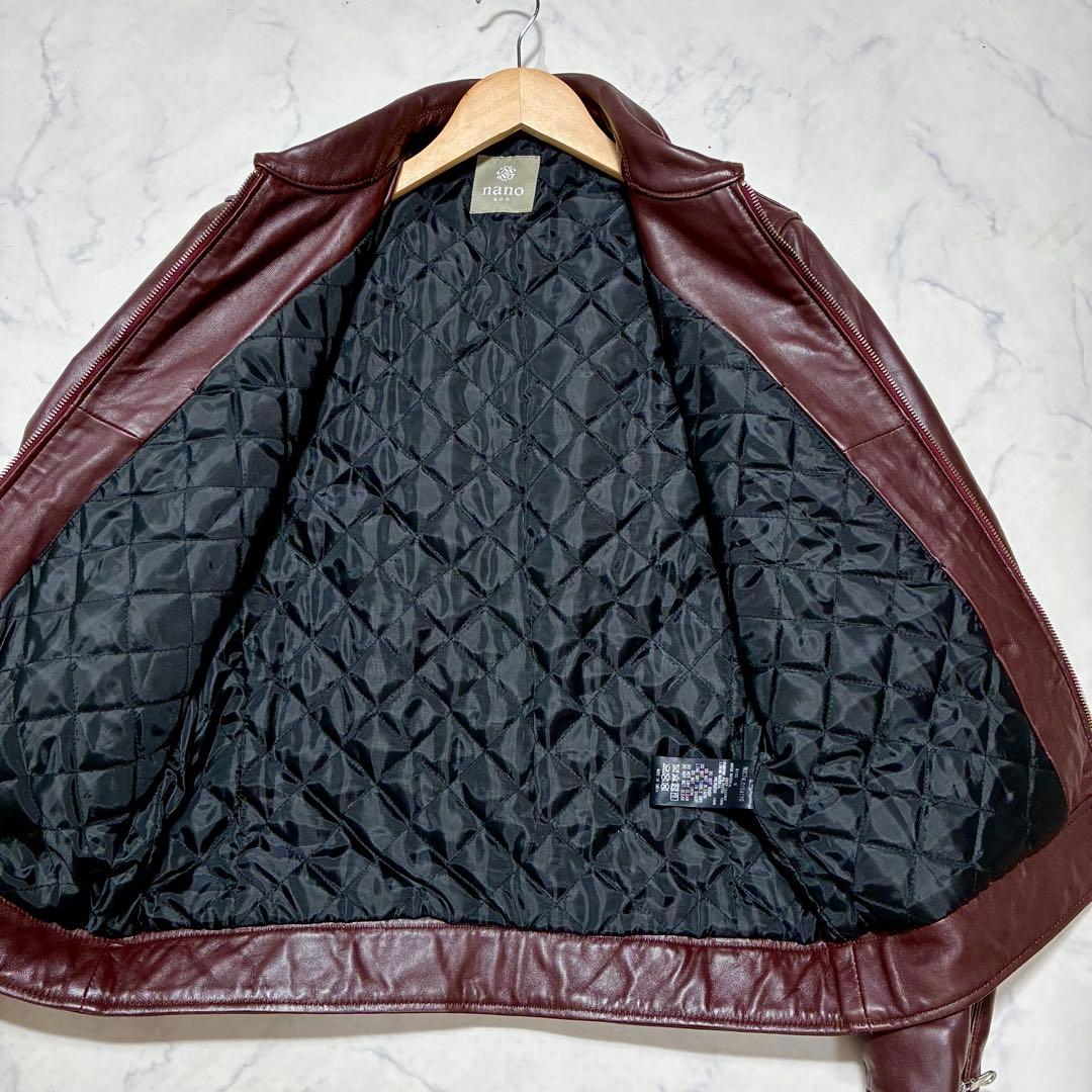 ナノユニバース ライダースジャケット シングル キルティング 羊革 ボルドー M