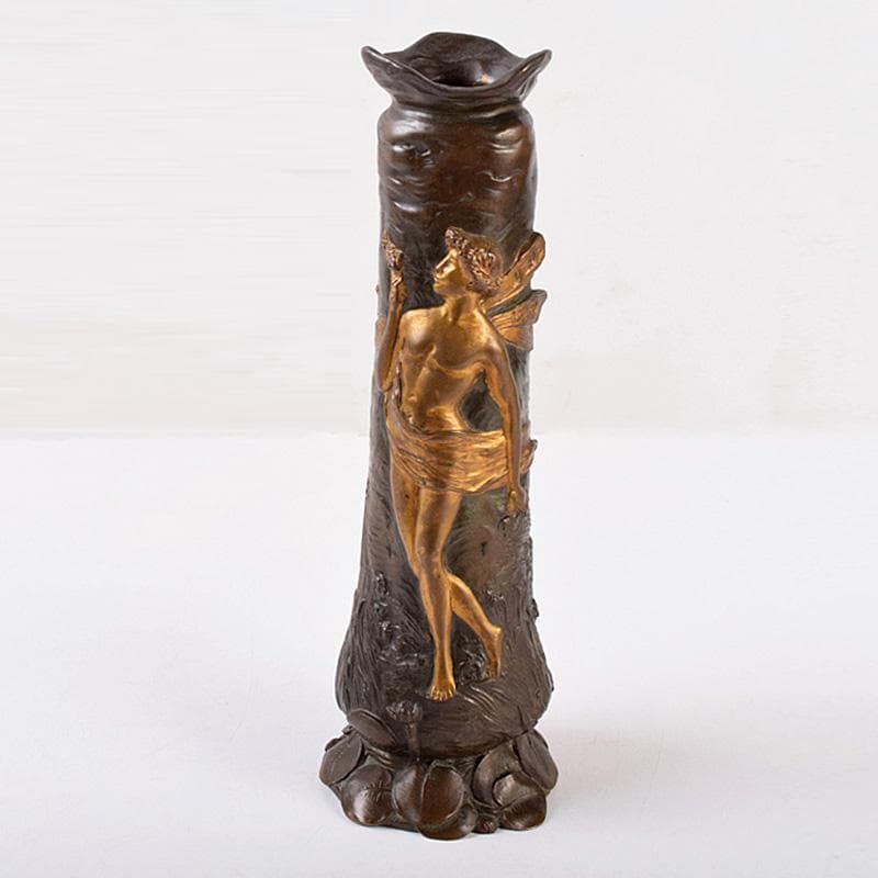 西洋美術　シャルル・ロシェ　ブロンズ　男性像刻　花瓶　M　R8972