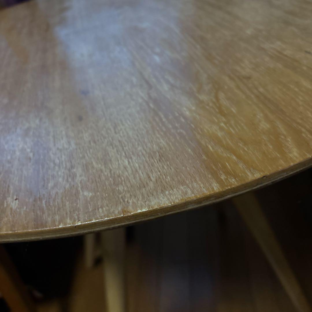 美品】オシャレ ラウンド カフェテーブル オーク材 丸 ４本脚 北欧ハイテーブル