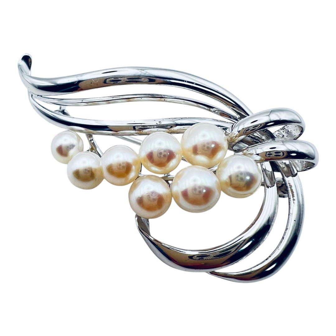 超美品　ミキモト　アコヤパール　8粒　6mm-5mm シルバーブローチ M刻印