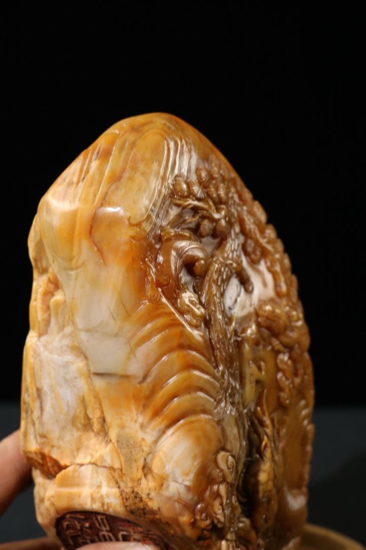 旧蔵　時代物　逸品　文房具筆洗　田黄石　山中龍 螭龍　清国時代彫刻　骨董品レア