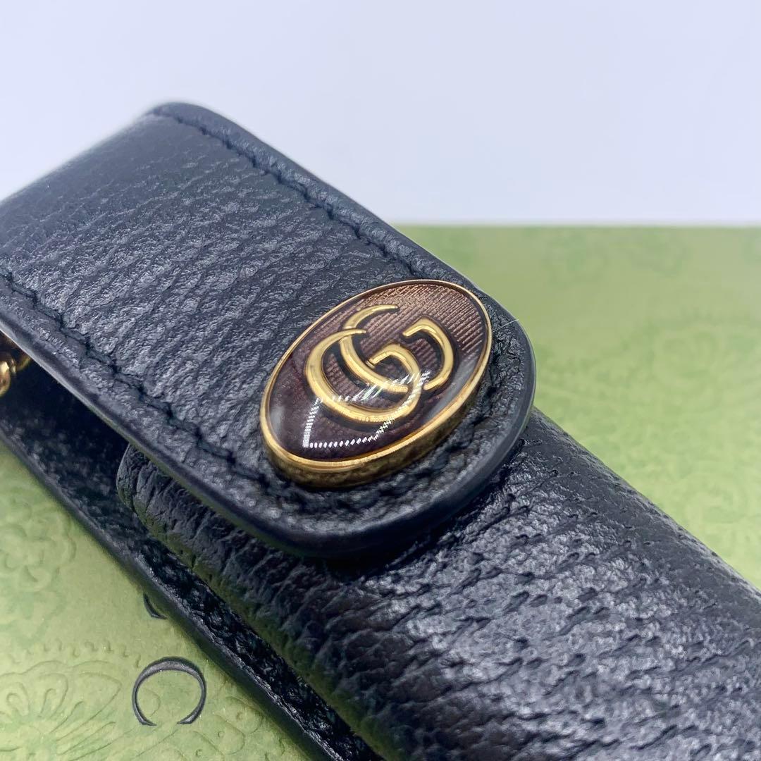 【新品】GUCCI リップケース　ネックレス　ブラック　オシャレ　GG レザー