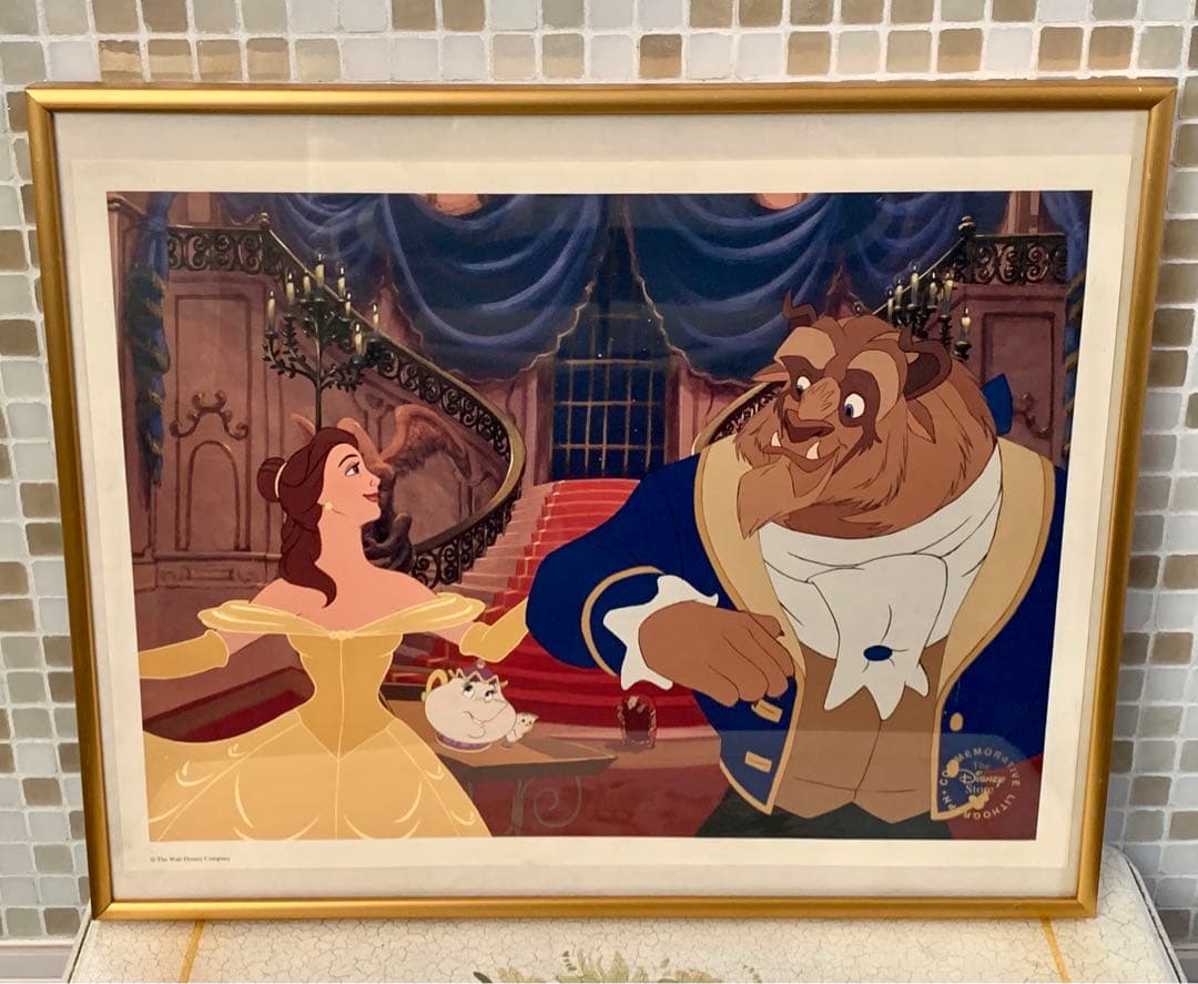 【ディズニー・リトグラフ】「美女と野獣」(アルミフレーム付き)【美品、レア】