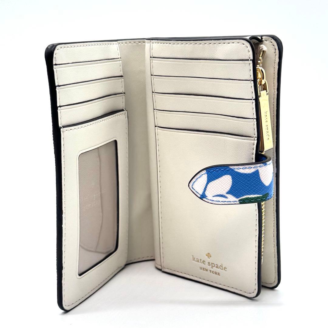 【新品】 ケイトスペード Kate spade 花柄 折り財布 青