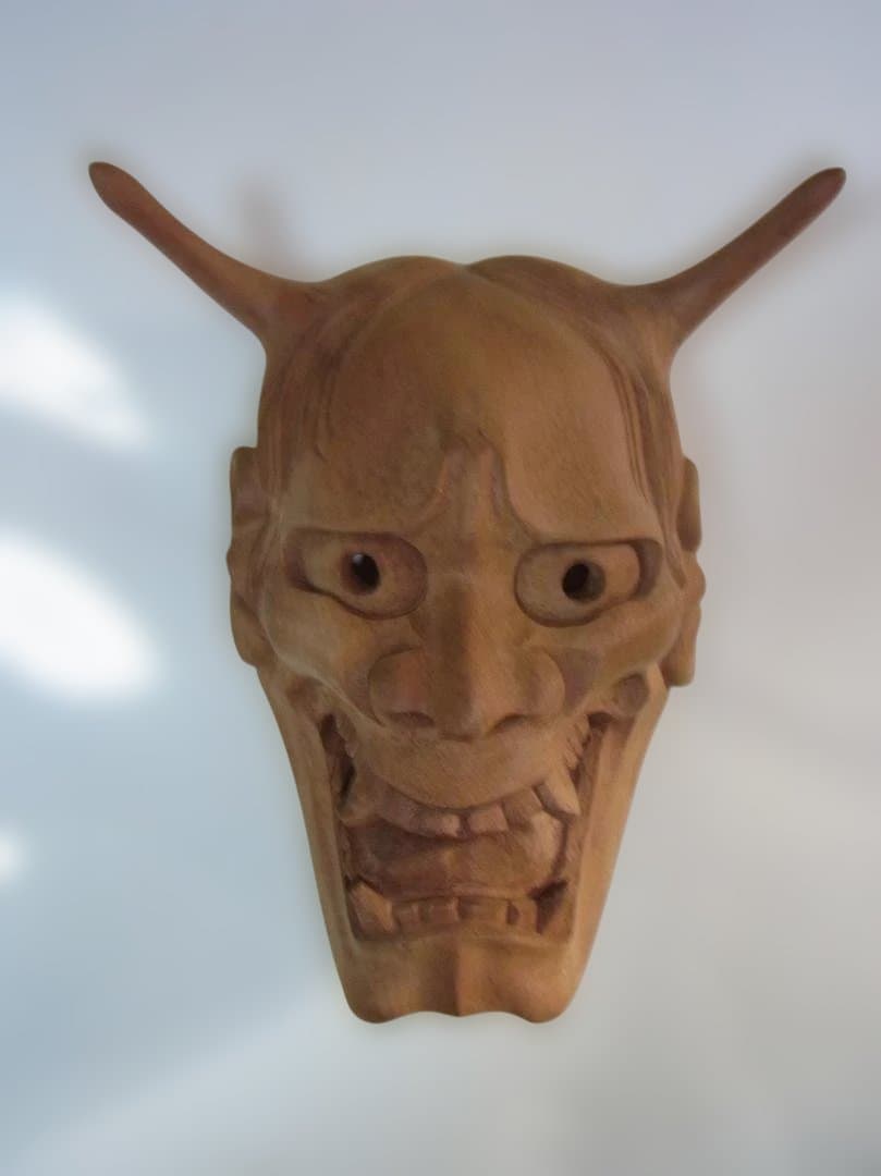 極上木製般若面角付き和風 インテリア