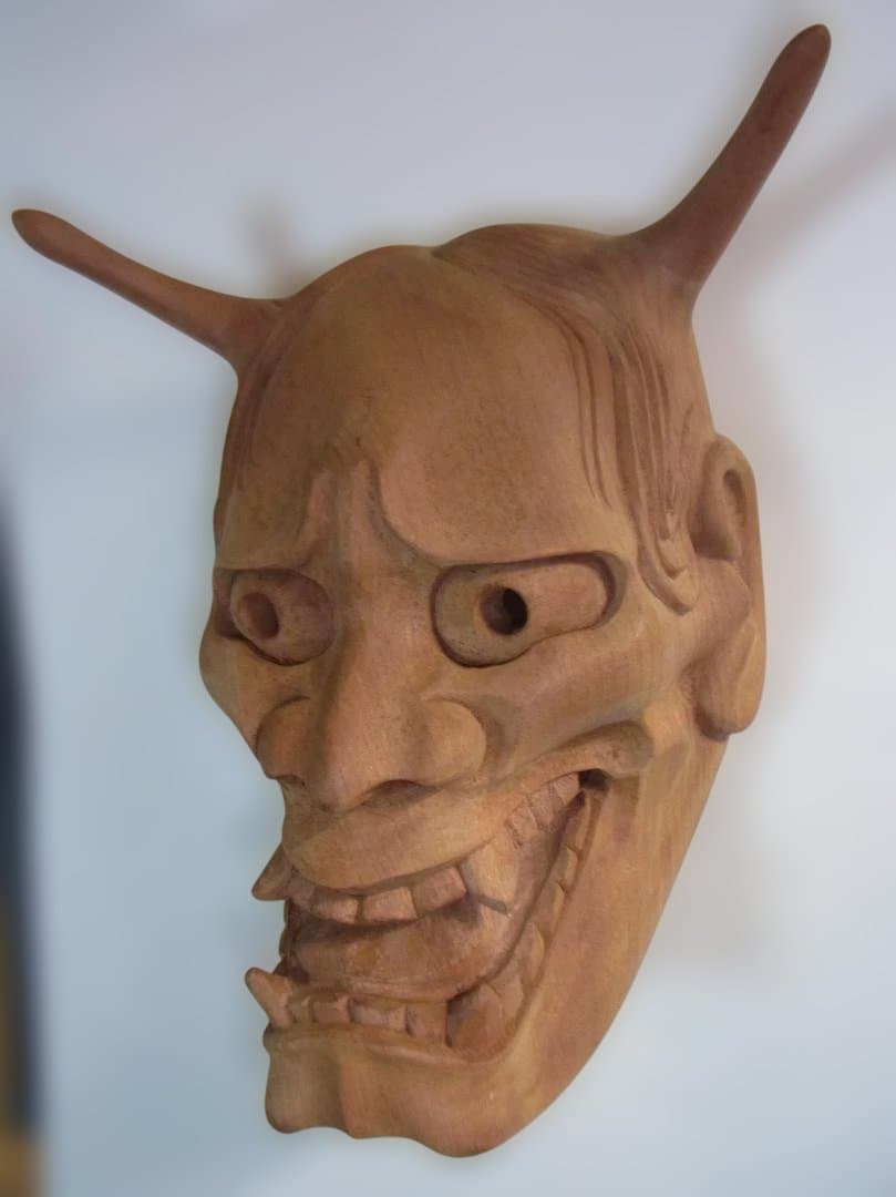 極上木製般若面角付き和風 インテリア