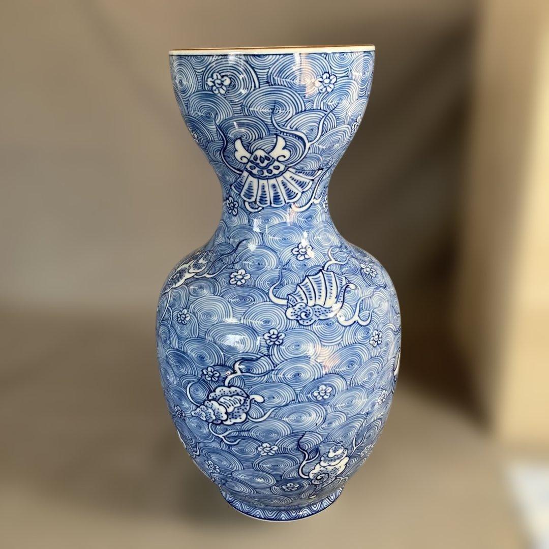 【源右衛門】古伊万里の伝統　日本の名窯　舘林源右衛門作　染付海図文　花瓶