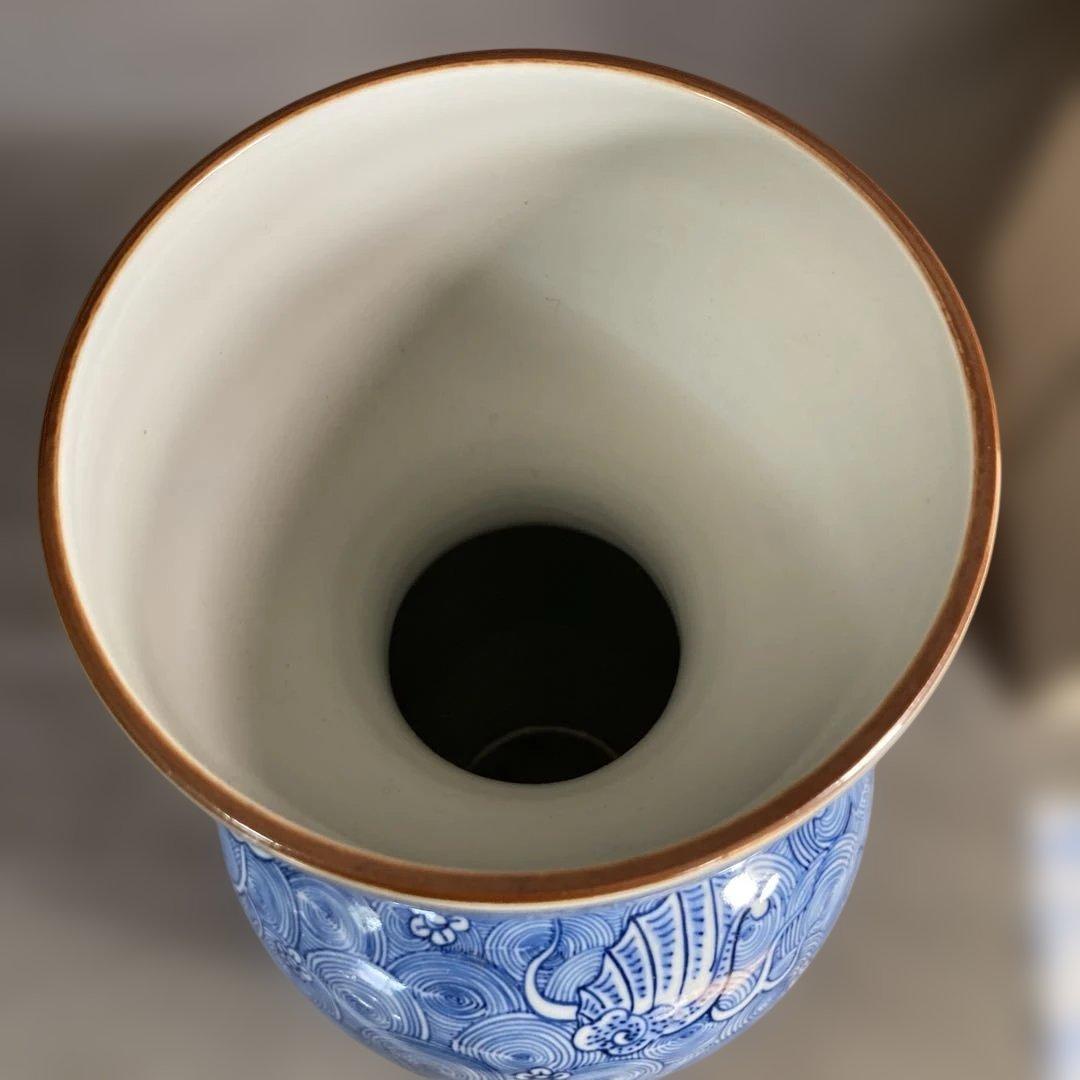 【源右衛門】古伊万里の伝統　日本の名窯　舘林源右衛門作　染付海図文　花瓶