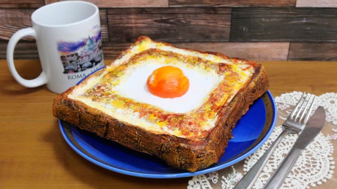 油絵 絵画 アートパネル【目玉トースト】