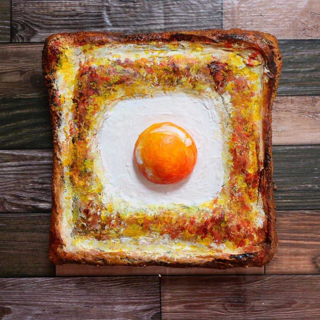 油絵 絵画 アートパネル【目玉トースト】