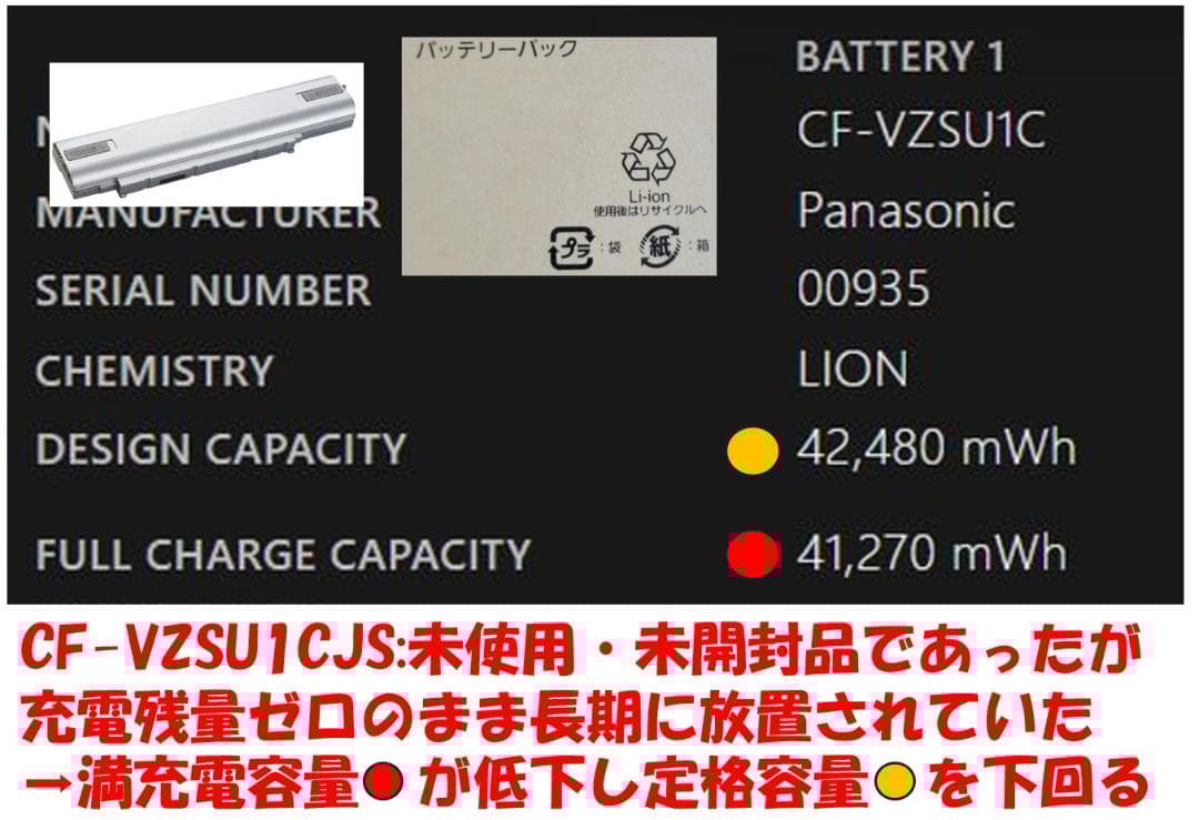 CF-SV/LV専用 CF-VZSU1CJS 満充電容量100％ 良品・実物画像