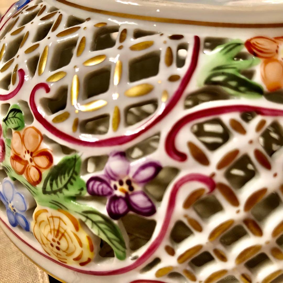 ヘレンド★特大透かしボンボニエール ★希少★17.5cm☆アンティーク金彩♪値下