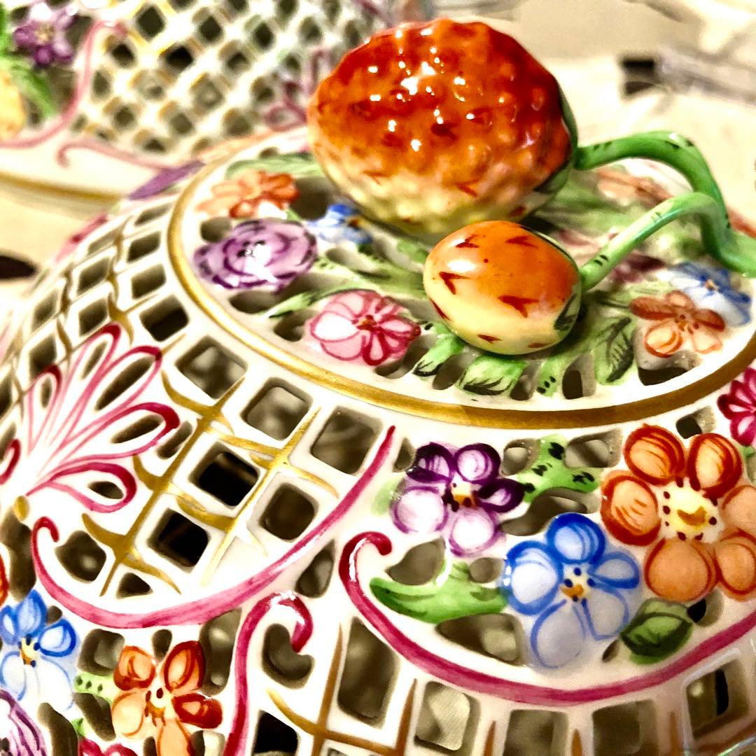 ヘレンド★特大透かしボンボニエール ★希少★17.5cm☆アンティーク金彩♪値下