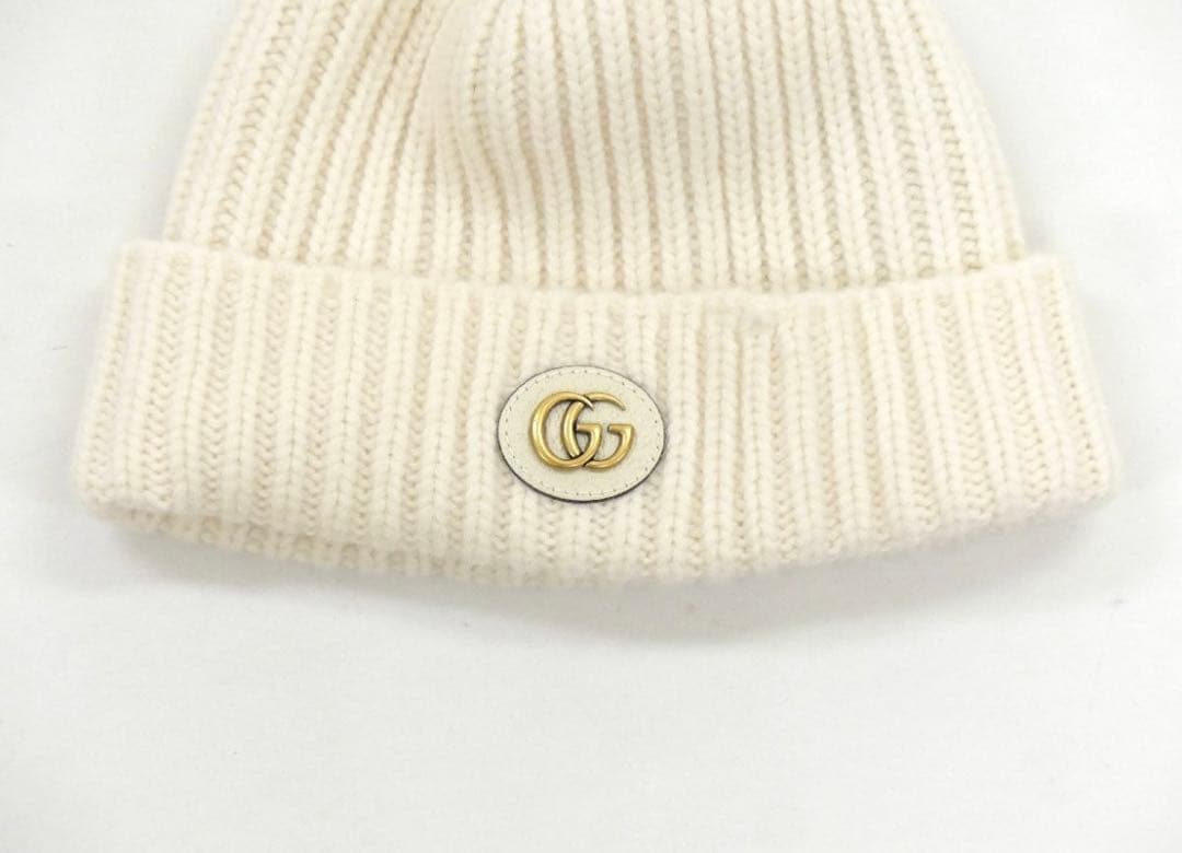 GUCCI ニット帽 VICTOR ダブルG付きウールカシミヤキャップ ホワイト