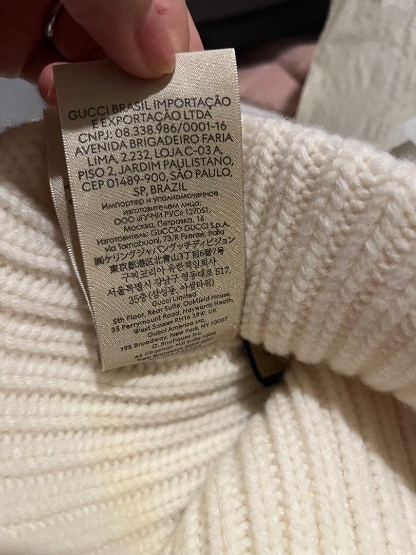 GUCCI ニット帽 VICTOR ダブルG付きウールカシミヤキャップ ホワイト