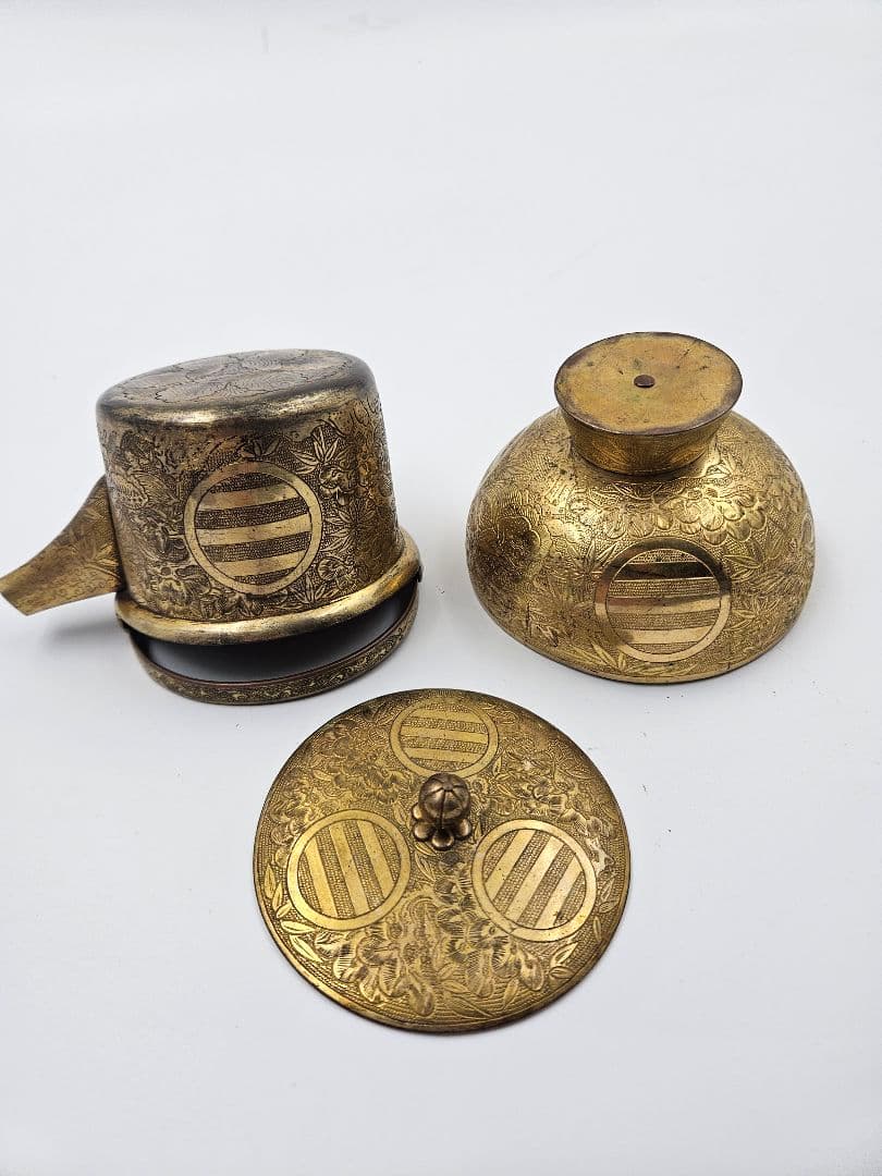 吉川家伝来 大名婚礼調度品 金銅化粧道具2点 江戸時代 吉川家家紋 大珍品