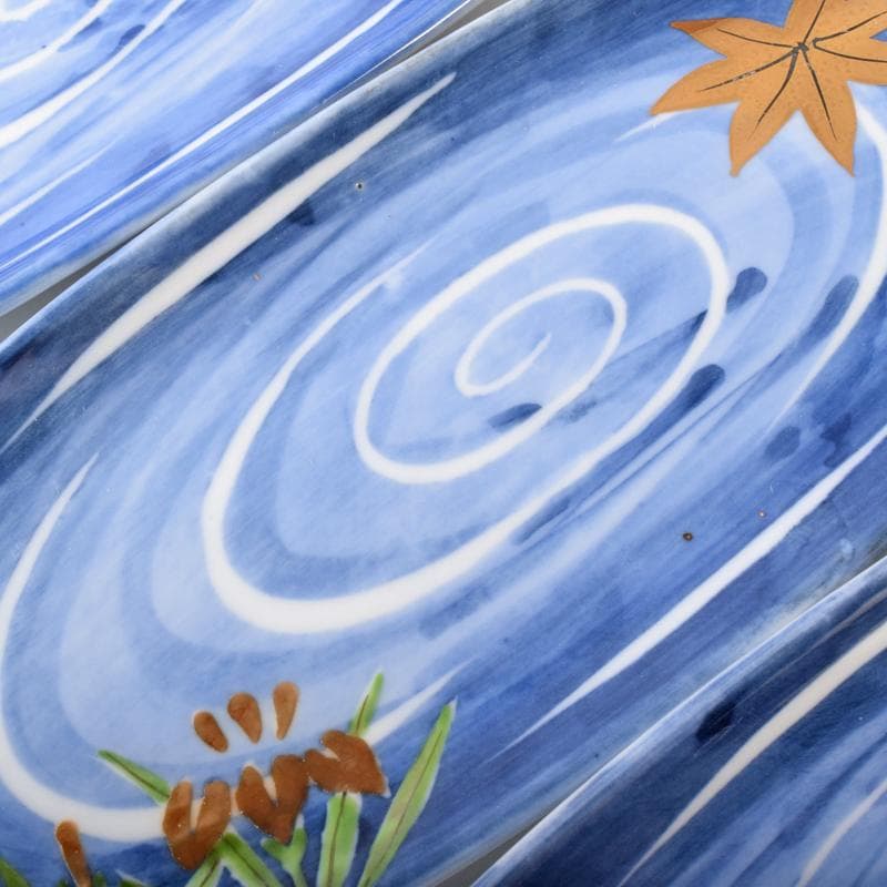 肥前有田焼　泉寿堂謹製　染錦　紅葉菖蒲文　楕円皿　十客　共箱　M　R8139B