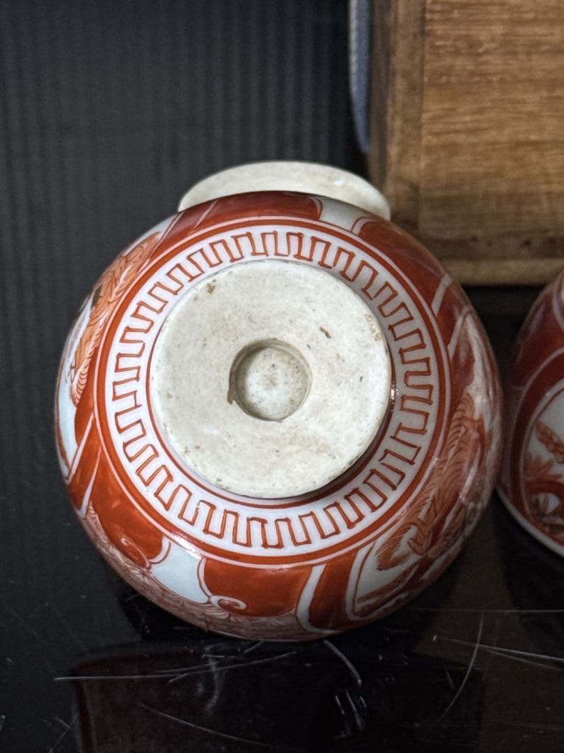 江戸期 湖東焼 赤絵金蘭手 窓絵人物図 煎茶碗 5客茶道具 井伊家 彦根藩