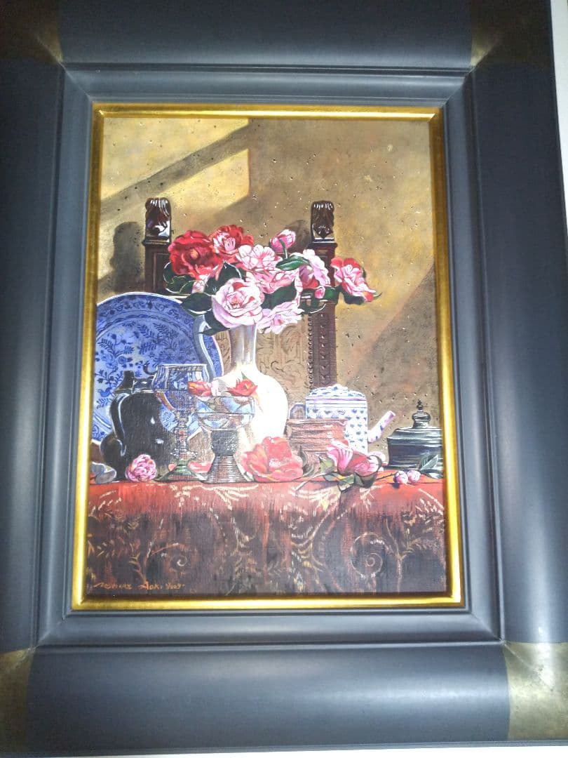 青木敏郎、絵画、油彩F４椿、レーマ杯、染付皿、高級額縁、肉筆、森本草介、山下清