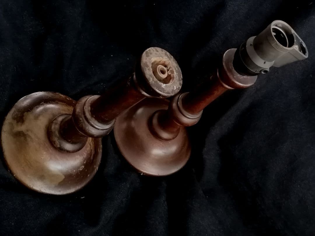 松本民芸 ミズメザクラ 無垢材 アンティークD型 木製スタンドのみ2本セット