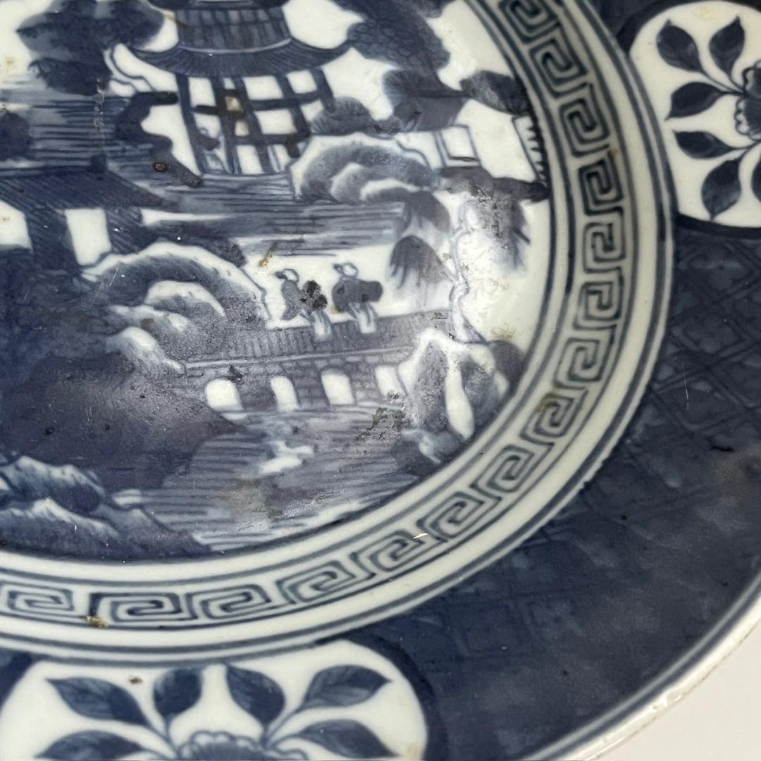 唐物 青花楼閣山水人物紋盤 清朝期 中国美術 古玩 SN624