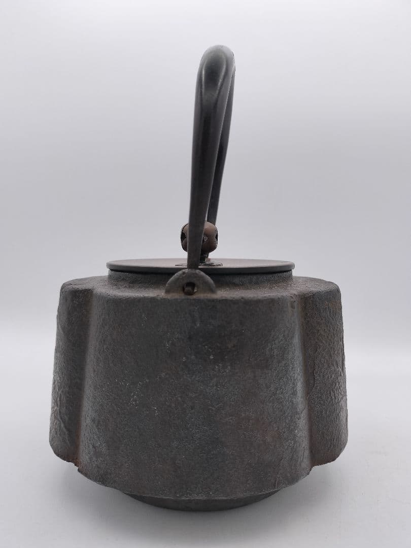 c088 鉄瓶 木瓜型 弦に富士の象嵌　茶道具 古物