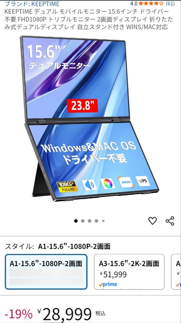 デュアル　ディスプレイ 15.6 　保護ケース付き！