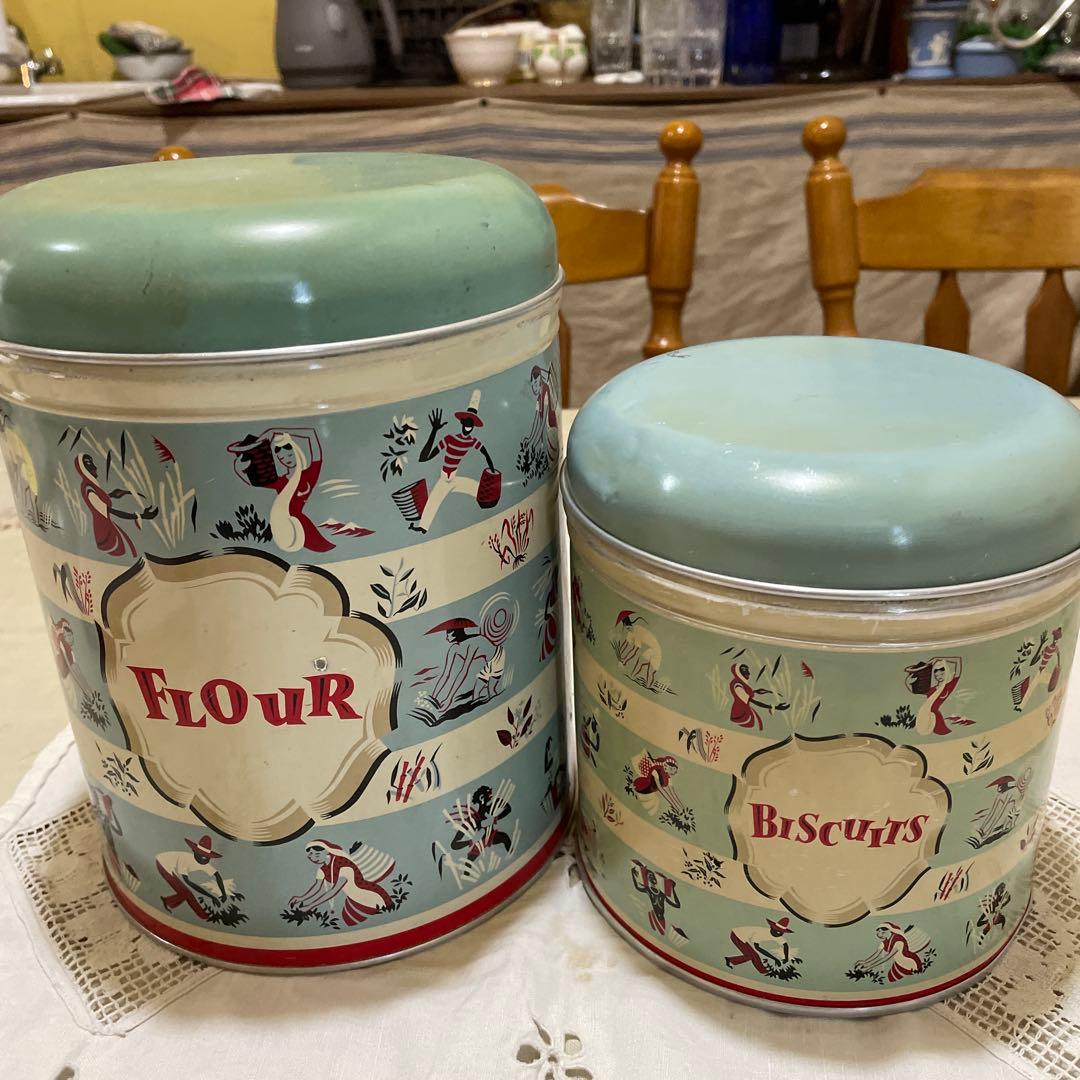 554イギリス買い付けレトロ 小麦粉 ビスケット 缶セット1950年代ー