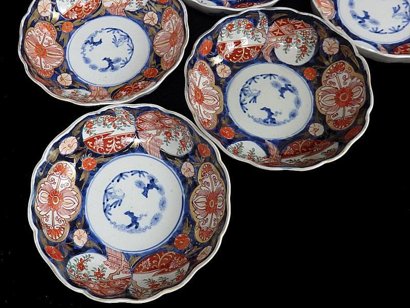 古伊万里　金襴手　枝垂れ桜に花の図　膾皿　5客　C738AS-fbef