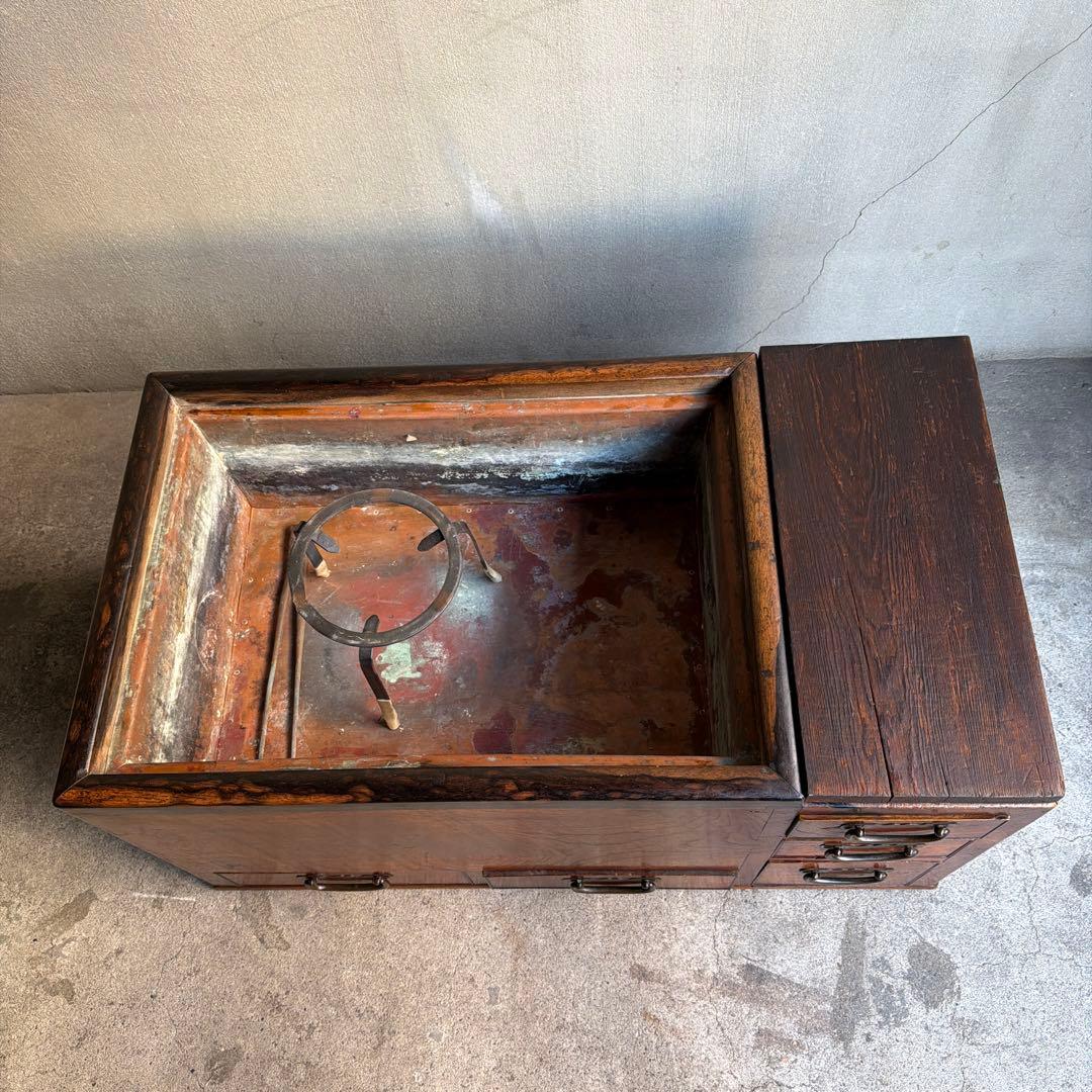 当時物　関東火鉢 欅 長火鉢　欅　黒柿　猫板　時代家具　アンティーク