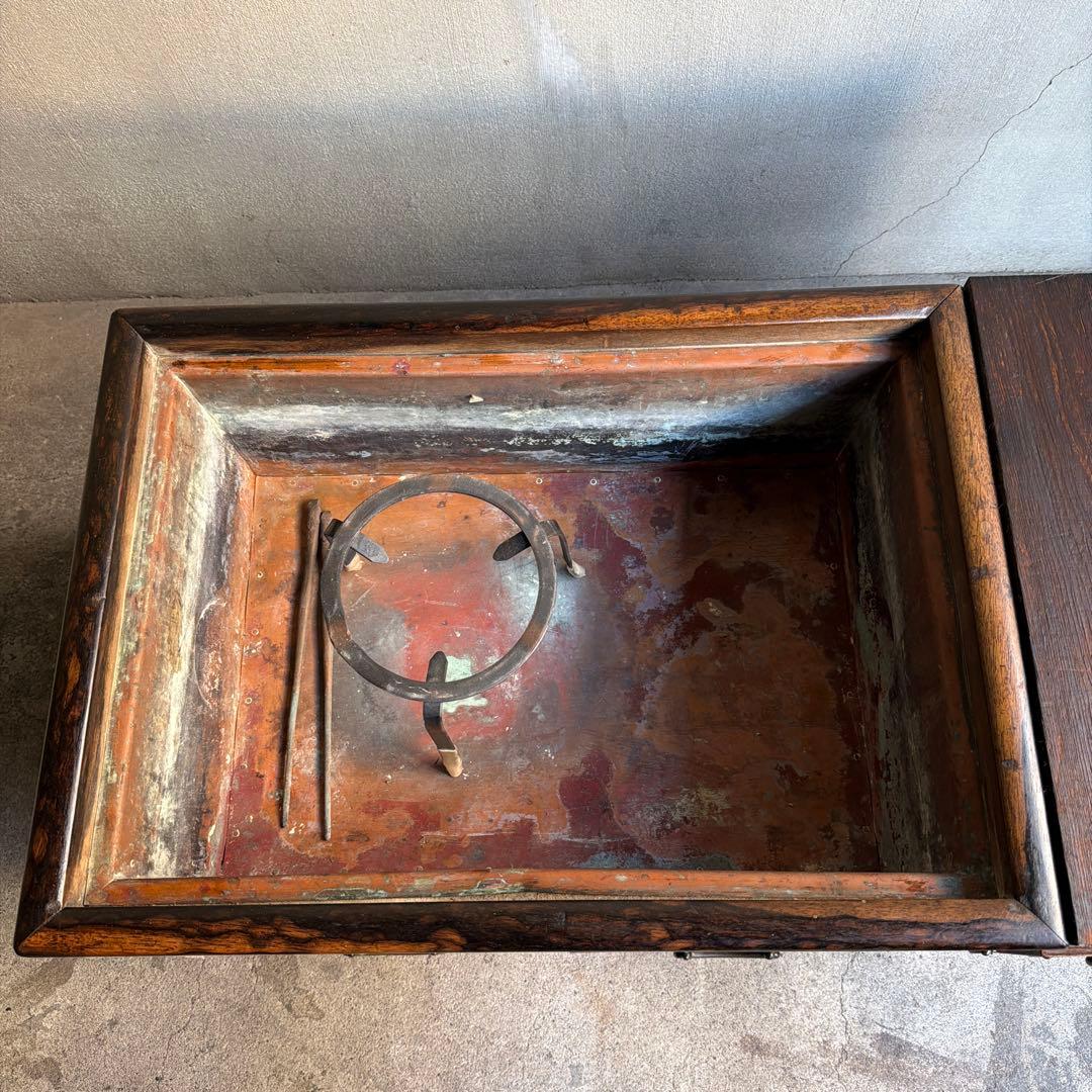 当時物　関東火鉢 欅 長火鉢　欅　黒柿　猫板　時代家具　アンティーク