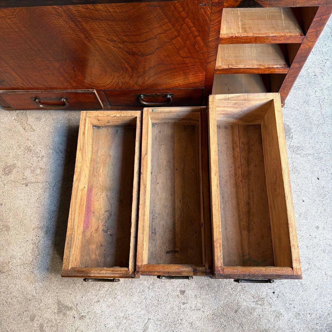 当時物　関東火鉢 欅 長火鉢　欅　黒柿　猫板　時代家具　アンティーク