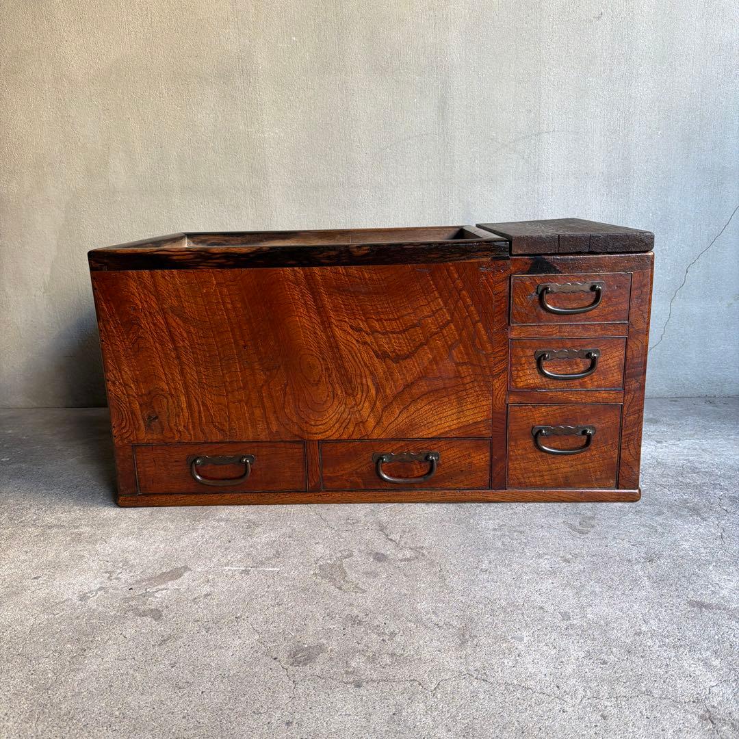 当時物　関東火鉢 欅 長火鉢　欅　黒柿　猫板　時代家具　アンティーク