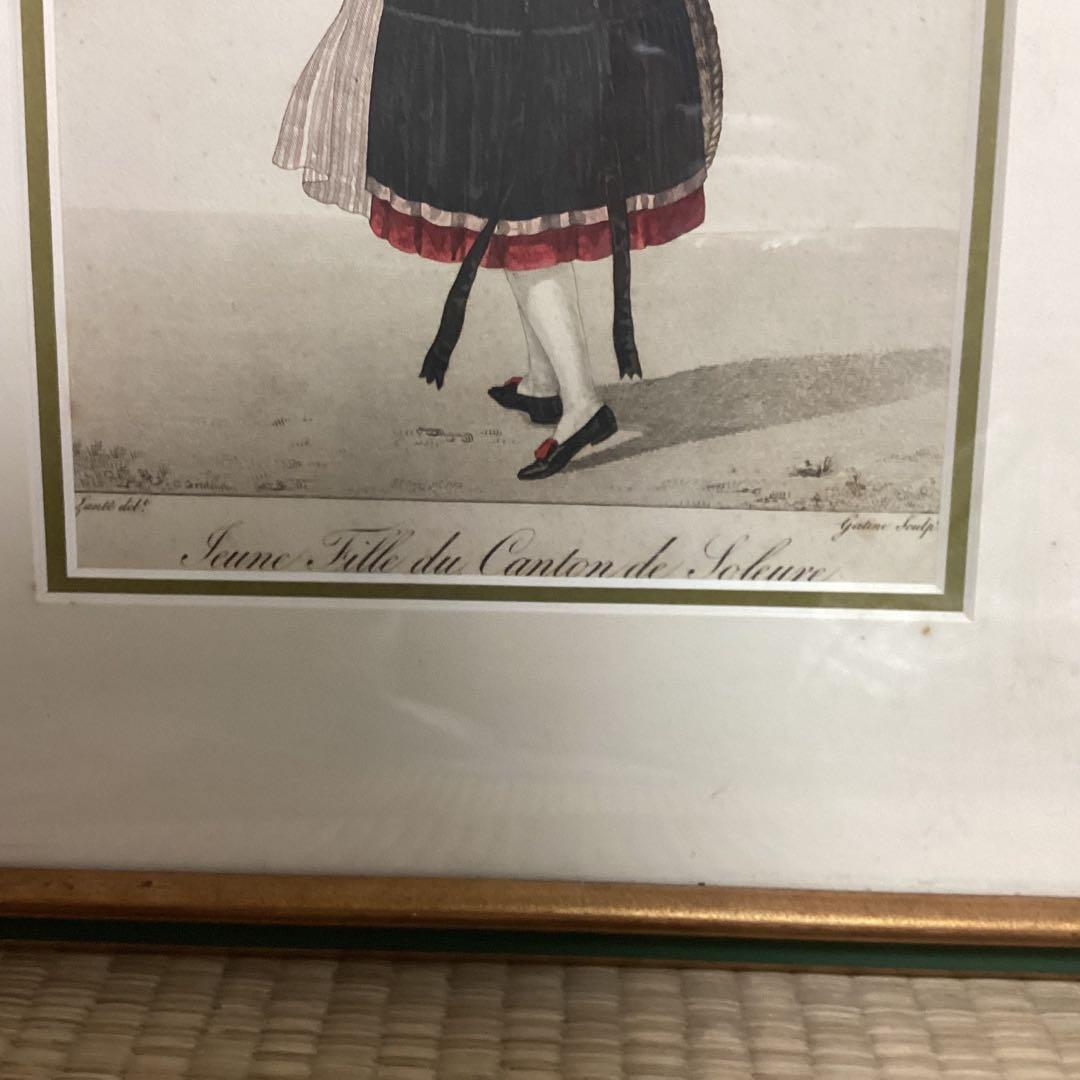 フランスアンティーク石版画2点セット フレーム付き