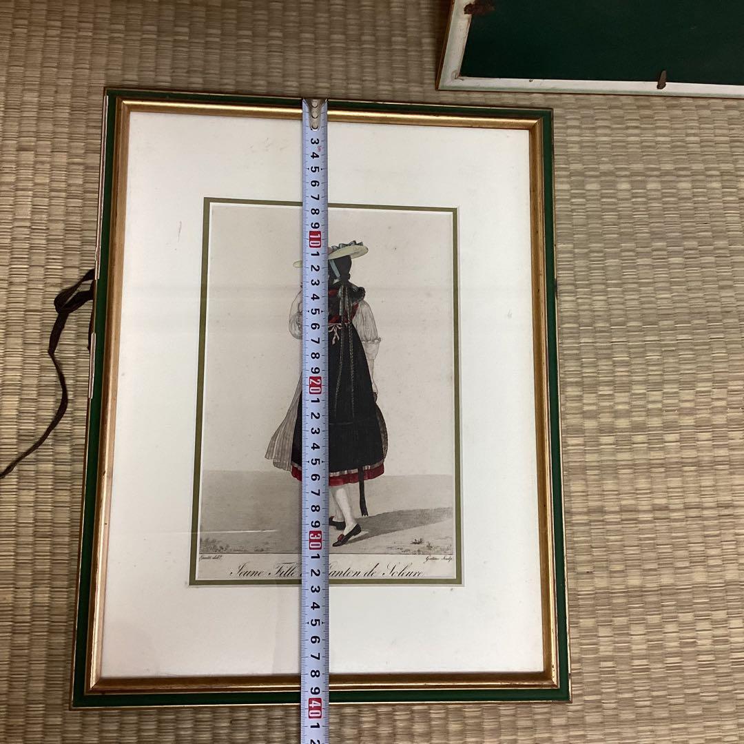 フランスアンティーク石版画2点セット フレーム付き