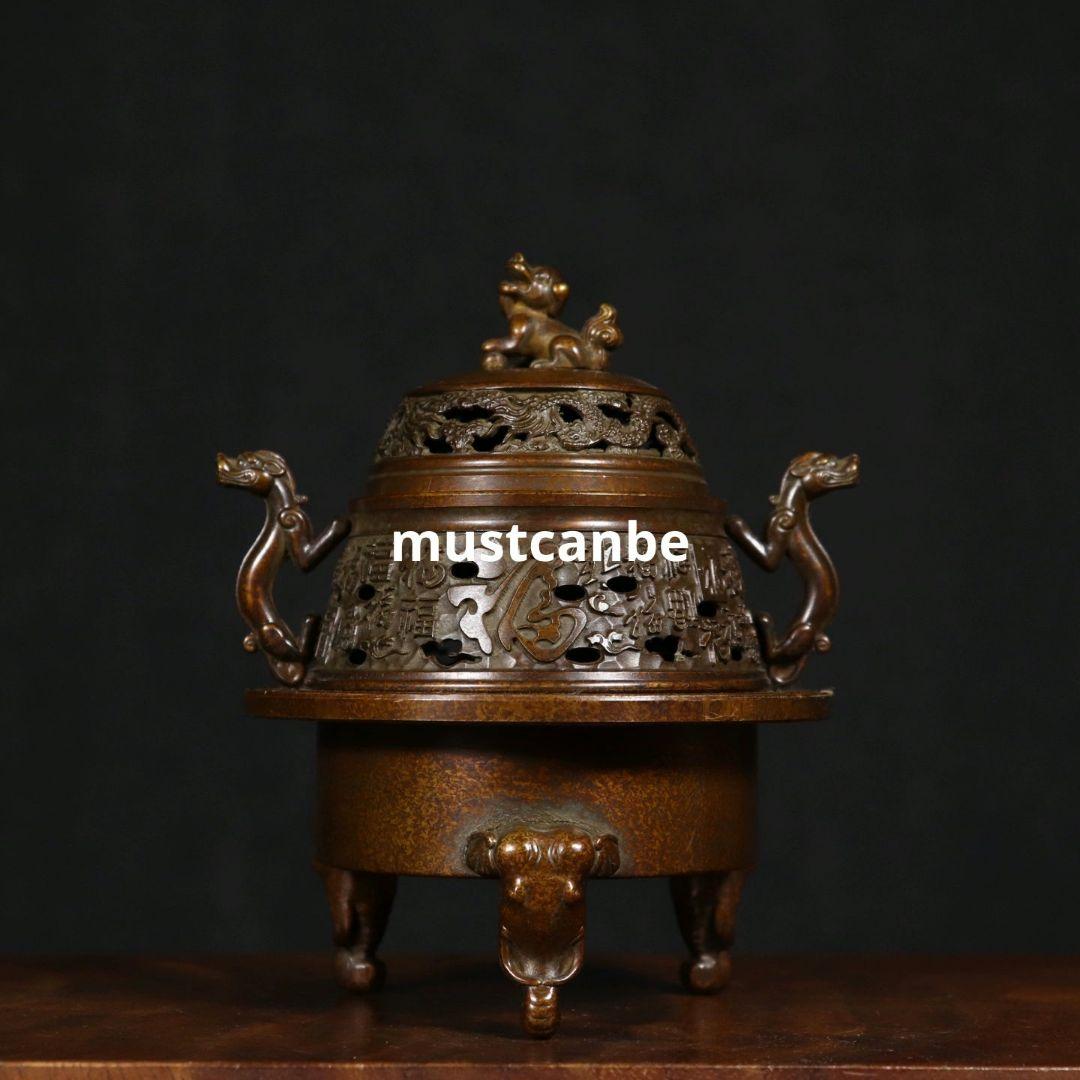 香炉 銅器 チ竜耳三象足炉 三層篆香炉 希少品 茶道具 香道具 工芸品 置物
