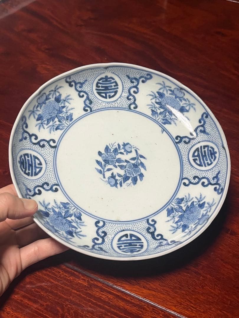 古伊万里　印判　無傷完品　中皿　紙刷　柿右衛門　渦福　角福　藍九谷　江戸中期