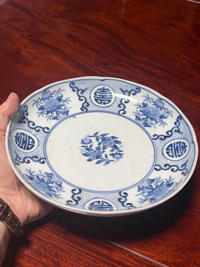 古伊万里　印判　無傷完品　中皿　紙刷　柿右衛門　渦福　角福　藍九谷　江戸中期