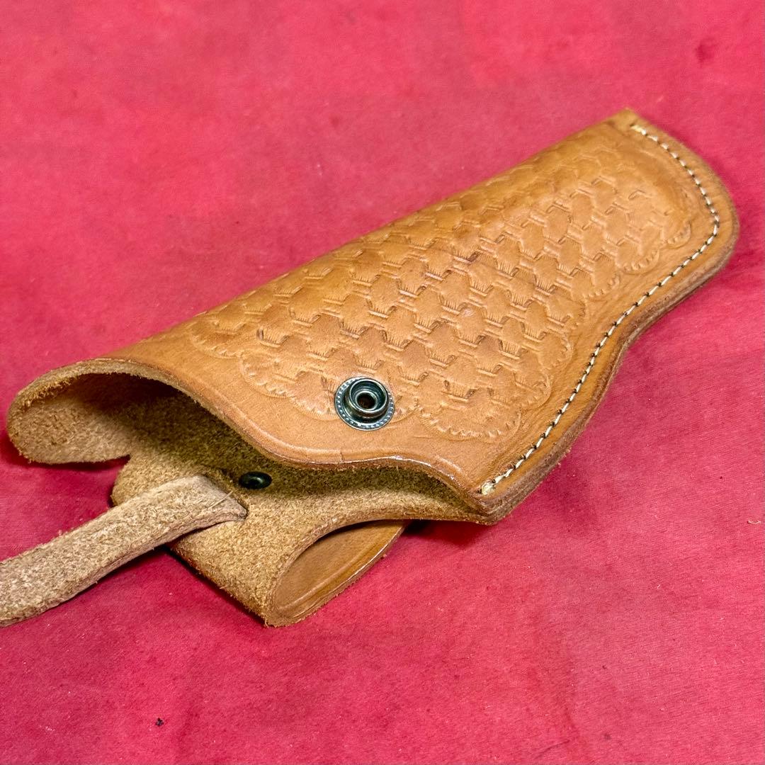 革製 リボルバー用 ヒップホルスター ベージュ バスケット調 革製ホルスター