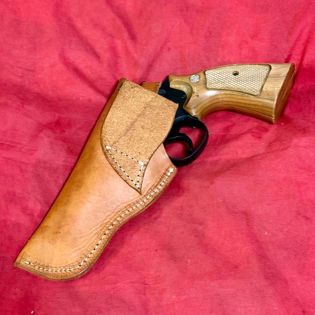 革製 リボルバー用 ヒップホルスター ベージュ バスケット調 革製ホルスター