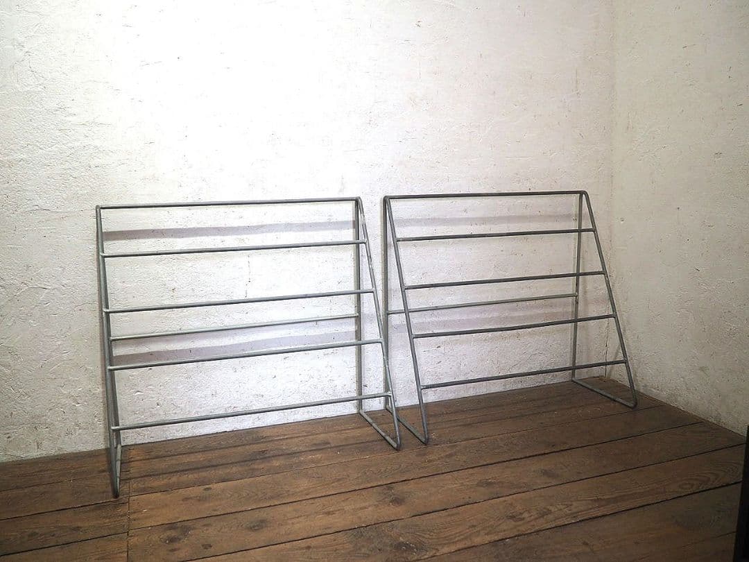 1339 ①古い鉄枠のアイアンラック　タオル掛け　レトロ　ビンテージ　工業系