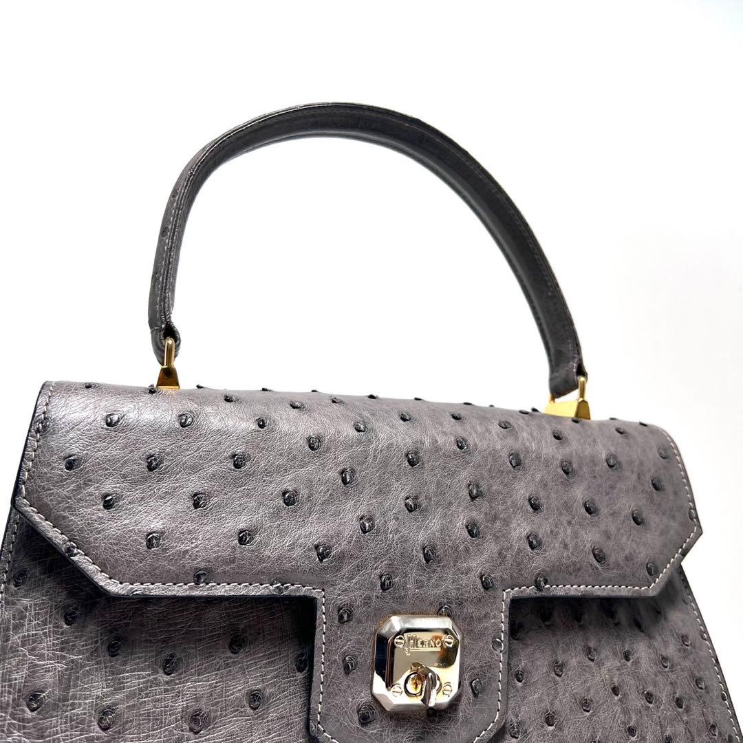 【美品】HERNO Italy製/オーストリッチ/ターンロック/ハンドバッグ